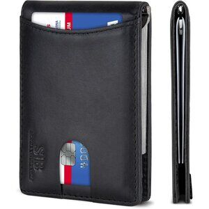 Men's Charcoal Black 1.0 Vegan Leather Front 2 Pocket Wallet Card Designed